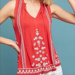 Anthropologie Akemi + Kin Red Embroidered Tank Top XS